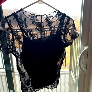 No Comment Black Lace Crop Top Size Small